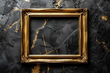 Wall Mural - A gold frame hanging on a black wall