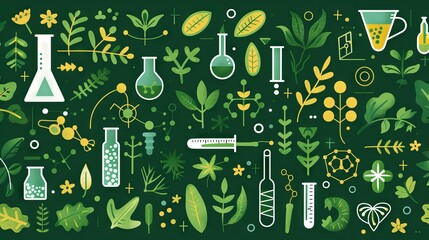 Wall Mural - green science and research vector illustration featuring icons for environmental studies, eco-friend