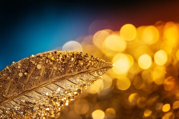 Wall Mural - sparkling golden leaf with glitter against vibrant bokeh background