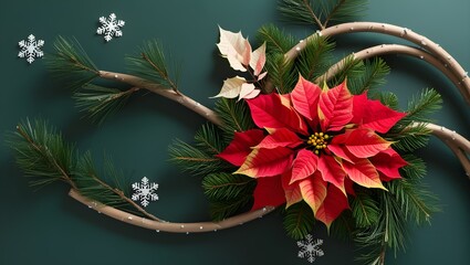 Wall Mural - christmas wreath with poinsettia