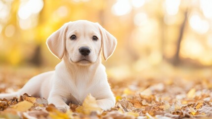 Wall Mural - Serene Puppy in Autumn Leaves Celebrating Animal Rights, Thanksgiving, and World Kindness Day