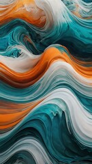 Wall Mural - Blue, white and orange swirl of sea water like liquid waves abstract background phone wallpaper 9:16 AR