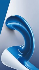 Wall Mural - Reflective blue and white swirl of liquid waves abstract background phone wallpaper 9:16 AR