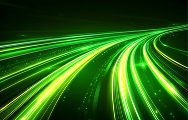 Wall Mural - Dynamic Abstract Green Light Streaks in a Futuristic Motion Pathway