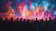 © Aulia - Vibrant Festival Night: A Crowd Silhouetted Against a Kaleidoscope of Exploding Colors