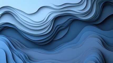 Wall Mural - Soft Blue Gradient Abstract Waves with Curved Layers and Depth