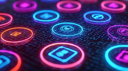 Neon Interface Icons Digital Technology