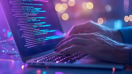 Programmer Coding on Laptop at Night