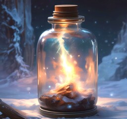 Wall Mural - illustration of bottle with magic spark inside.