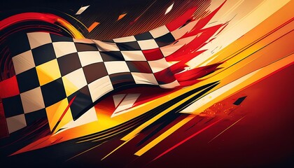 Poster - Abstract racing flag design with dynamic colors.