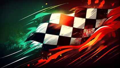 Poster - Dynamic checkered flag with vibrant colors.
