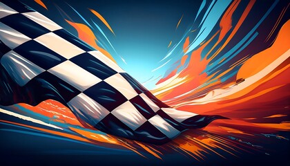 Poster - Dynamic racing flag with vibrant motion effects.