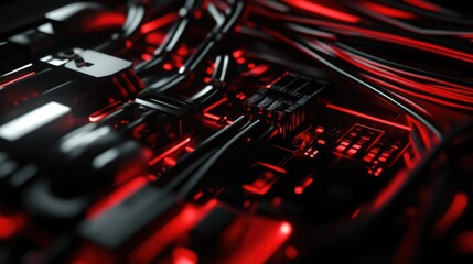 Red Glowing Circuit Board