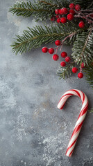 Wall Mural - candy cane christmas decors with gray background