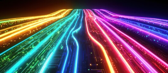 Wall Mural - abstract colorful glowing lines converging in a futuristic digital landscape.
