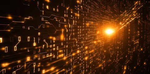 Wall Mural - abstract digital background with glowing circuits and binary code.