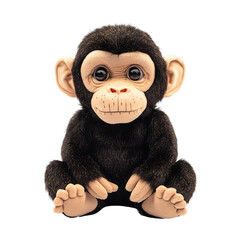 Extreme front view of a perfectly made hyper realistic monkey animal soft toy isolated on a white transparent background