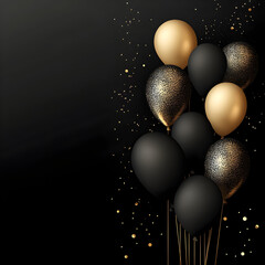 black birthday card with golden ballons on it


