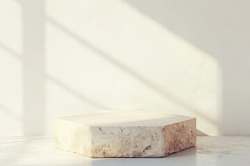 Poster - A minimalist stone pedestal bathed in soft light against a textured wall.