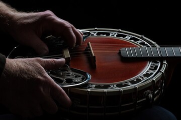 Aufkleber - A close-up of hands playing a banjo, highlighting craftsmanship and musical expression.