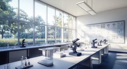 Aufkleber - A modern laboratory with microscopes and glassware, designed for scientific research.