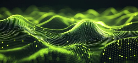 Aufkleber - A digital representation of flowing green waves, suggesting data or sound visualization.