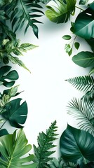 Wall Mural - Green Leaves Frame on White Background