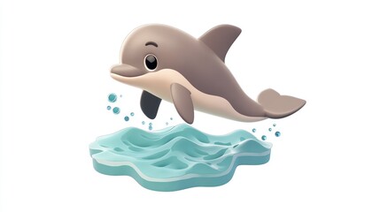 Wall Mural - A playful dolphin leaps above stylized waves, showcasing a vibrant and cheerful design.