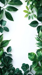 Wall Mural - Green Leaves Frame on White Background