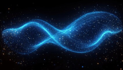 Wall Mural - abstract blue glowing particle waves on a black background. digital abstract futuristic design for t