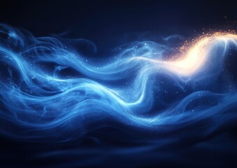 Wall Mural - abstract blue glowing particle waves on a black background. digital abstract futuristic design for t