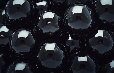 Poster - A close-up of glossy black spheres arranged closely together, showcasing their reflective surfaces.