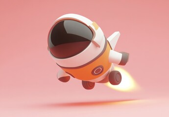 Poster - A cartoonish rocket with wheels launching against a pink background.