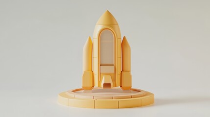 Poster - A stylized yellow rocket model on a circular base, symbolizing space exploration and innovation.