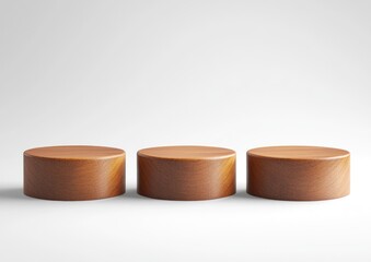 Leinwandbilder - Three smooth wooden cylinders arranged in a row on a light background.