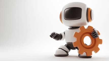 Poster - A cute robot character holding a gear, symbolizing technology and innovation.