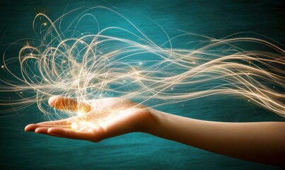 Wall Mural - a hand appears to release magical light strands, symbolizing creativity and energy.