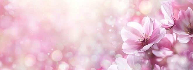 Poster - A soft, dreamy background featuring delicate pink flowers and shimmering light.