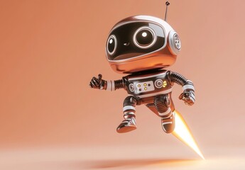 Aufkleber - A cute robot character with a jetpack, playfully hovering in a light-colored background.