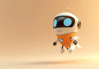 Aufkleber - A cheerful, cartoonish robot character floating in a playful, minimalist environment.