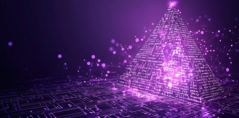 Wall Mural - a digital pyramid composed of glowing data points and circuits, symbolizing technology and innovatio