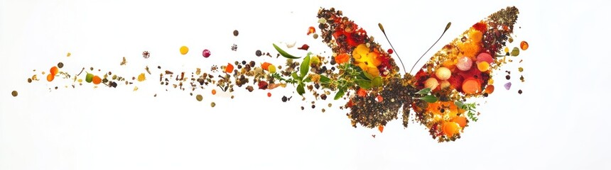 Wall Mural - a colorful butterfly made of natural elements, symbolizing beauty and transformation.