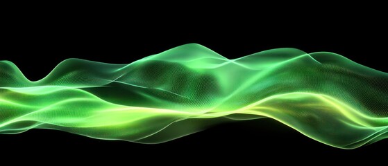 Leinwandbilder - Abstract green waves on a black background, suggesting fluidity and motion.