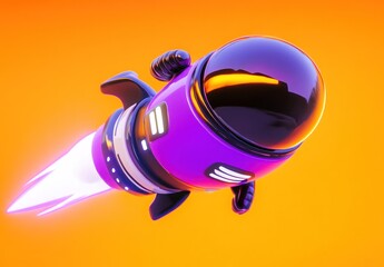 Fototapete - A colorful rocket with an astronaut design soaring against a vibrant orange background.