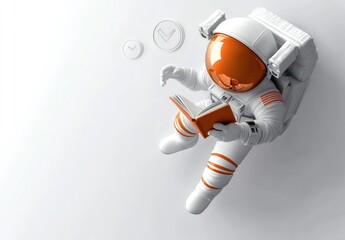 Poster - An astronaut reading a book in a minimalist space setting.