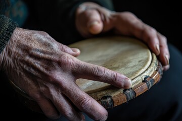 Poster - A close-up of hands playing a drum, showcasing musical expression and craftsmanship.