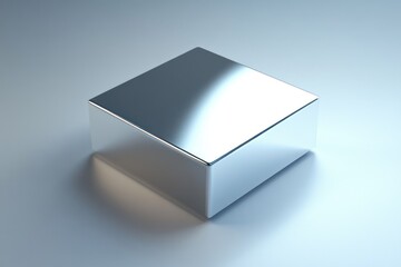 Poster - A reflective, smooth metallic cube resting on a subtle gradient background.