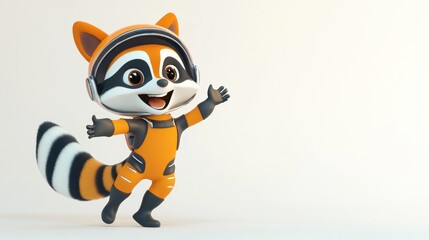 Poster - A cheerful cartoon raccoon character in a futuristic outfit, expressing joy and excitement.