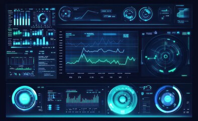 Fototapete - A futuristic dashboard displaying data analytics and visualizations.