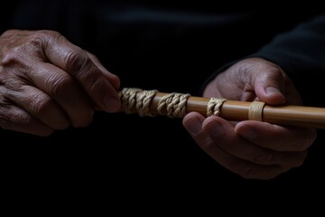 Poster - A person holding a bamboo flute, showcasing intricate craftsmanship and attention to detail.